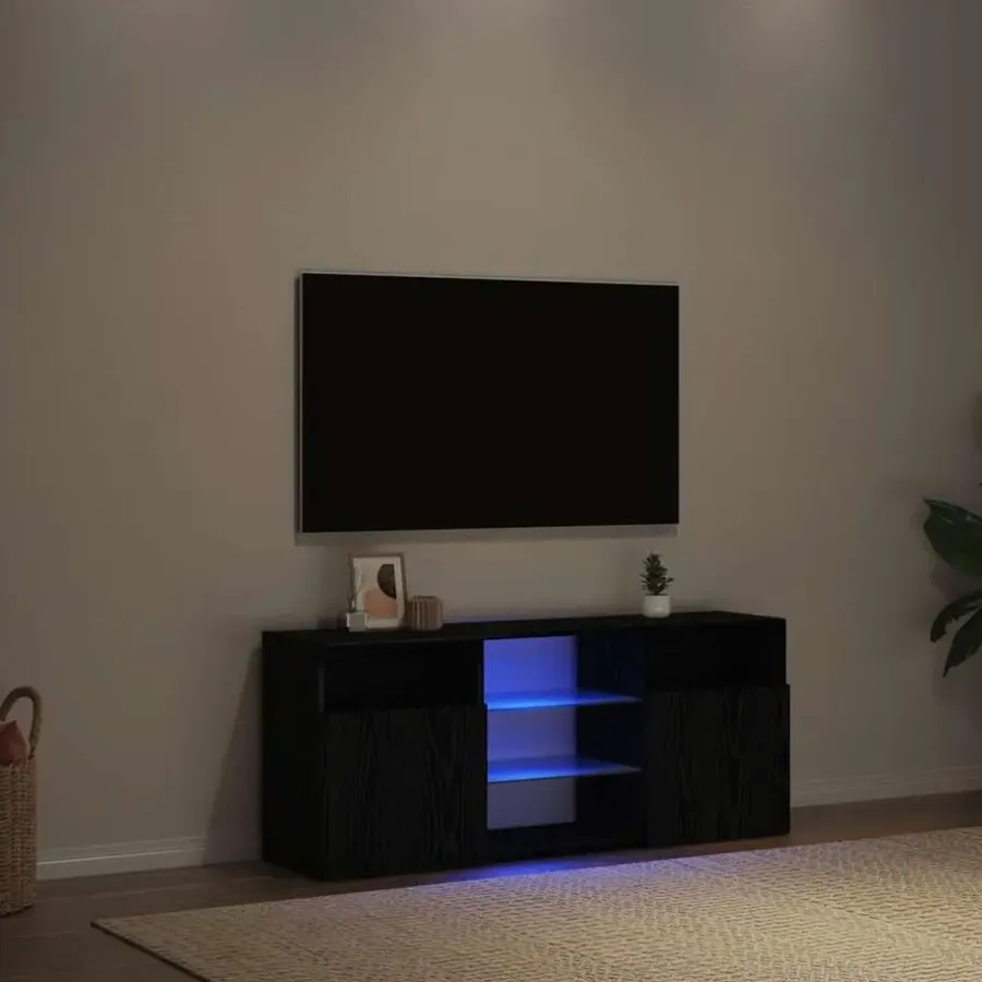 Tv Meubels-vidaXL - LED TV-meubel met 2 deuren - Zwart eiken - Hout en glas - 120x30x50 cm
