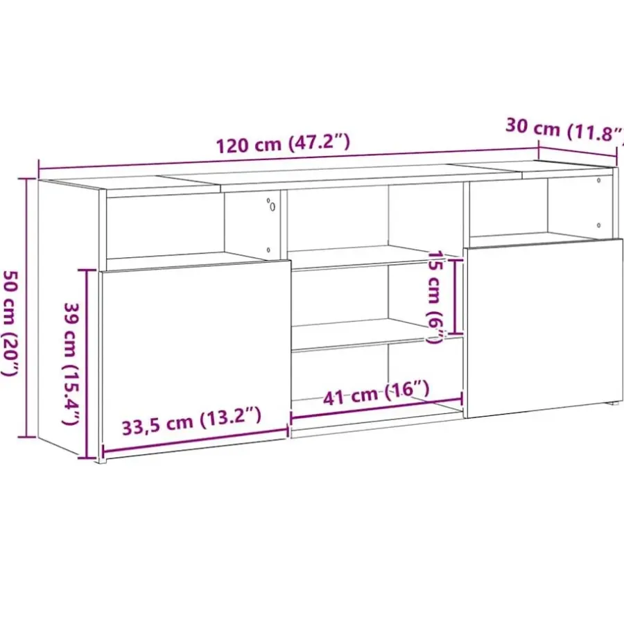Tv Meubels-vidaXL - LED TV-meubel met 2 deuren - Zwart eiken - Hout en glas - 120x30x50 cm