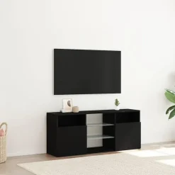 Tv Meubels-vidaXL - LED TV-meubel met 2 deuren - Zwart eiken - Hout en glas - 120x30x50 cm