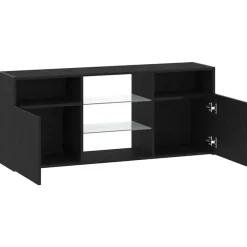 Tv Meubels-vidaXL - LED TV-meubel met 2 deuren - Zwart eiken - Hout en glas - 120x30x50 cm