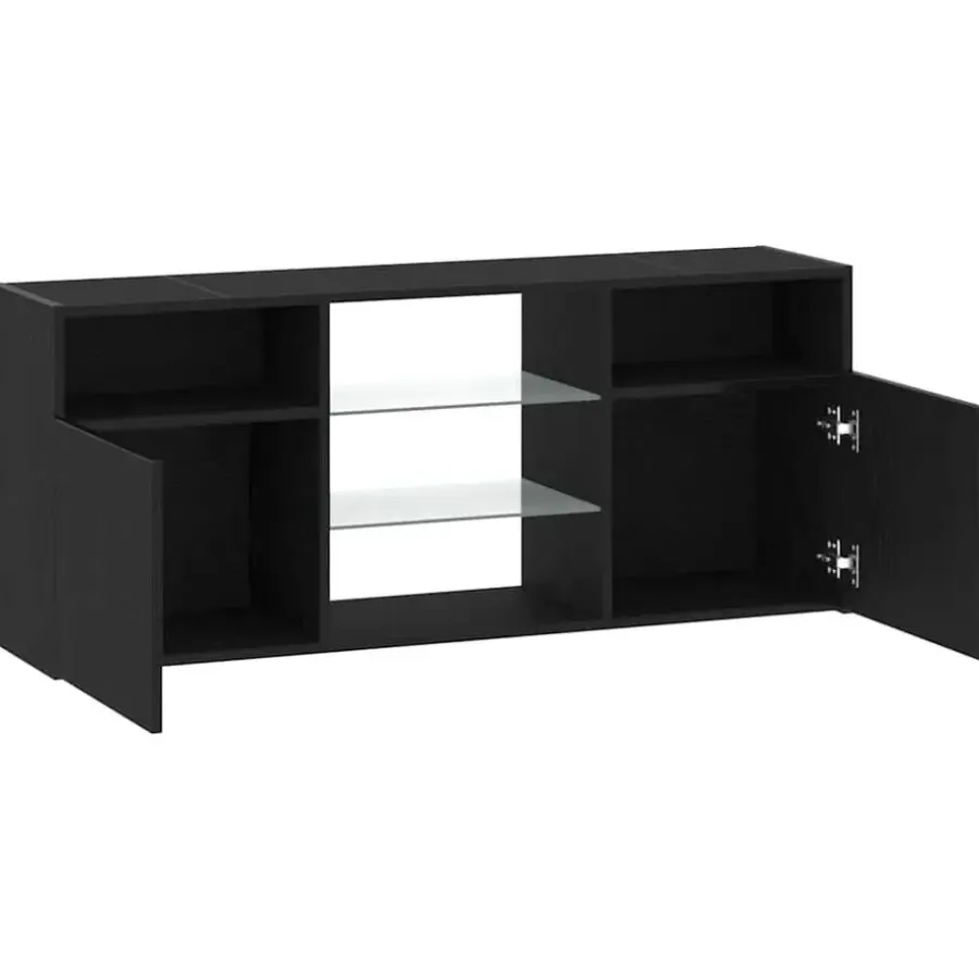 Tv Meubels-vidaXL - LED TV-meubel met 2 deuren - Zwart eiken - Hout en glas - 120x30x50 cm