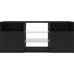 Tv Meubels-vidaXL - LED TV-meubel met 2 deuren - Zwart eiken - Hout en glas - 120x30x50 cm