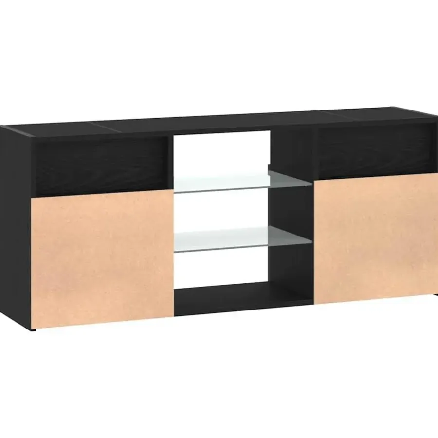 Tv Meubels-vidaXL - LED TV-meubel met 2 deuren - Zwart eiken - Hout en glas - 120x30x50 cm