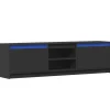 vidaXL - LED TV-meubel met 4 deuren en 2 vakken - Zwart - Hout - 180x34x50 cm