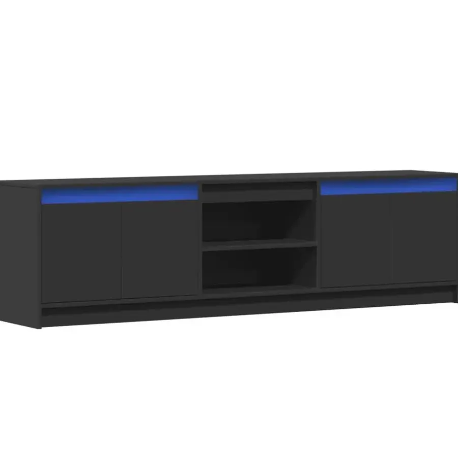 vidaXL - LED TV-meubel met 4 deuren en 2 vakken - Zwart - Hout - 180x34x50 cm