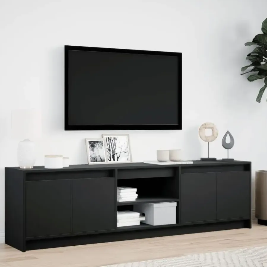 vidaXL - LED TV-meubel met 4 deuren en 2 vakken - Zwart - Hout - 180x34x50 cm