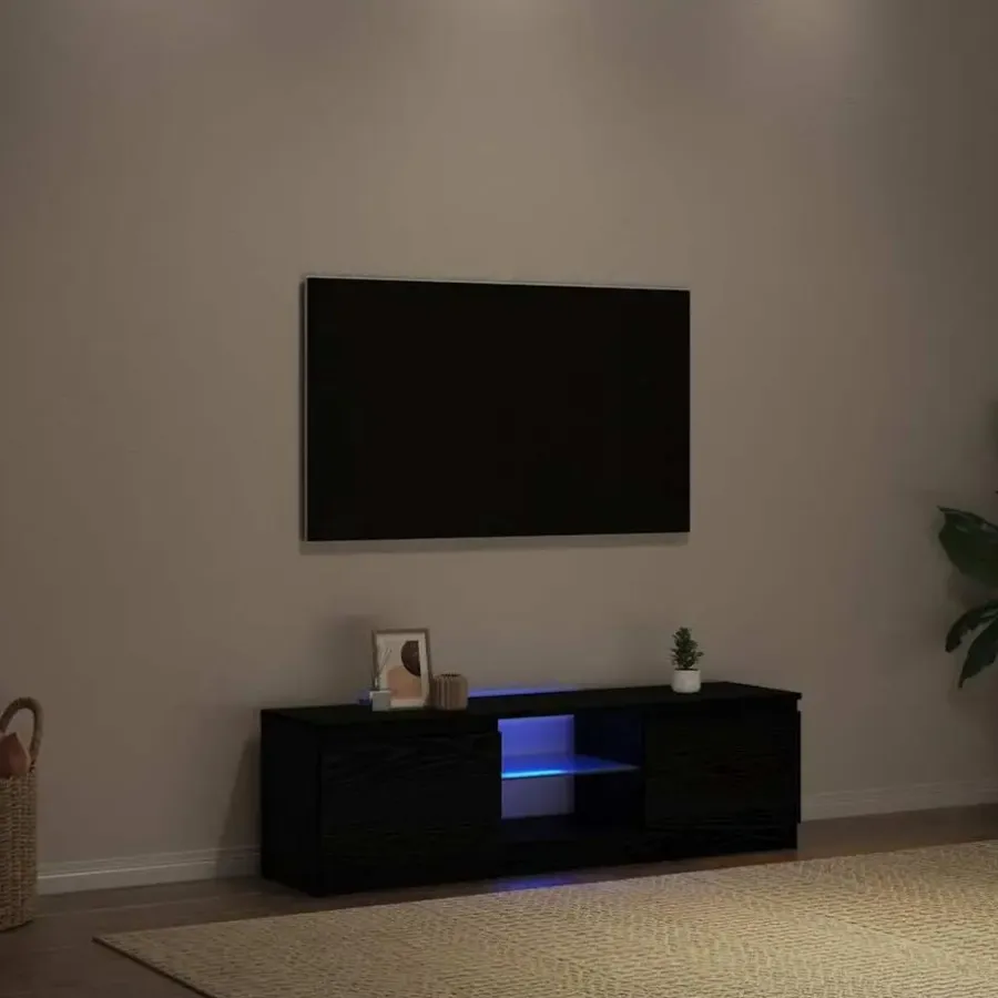 Tv Meubels-vidaXL - LED TV-meubel met 2 deuren - Zwart eiken - Hout en glas - 120x30x36 cm