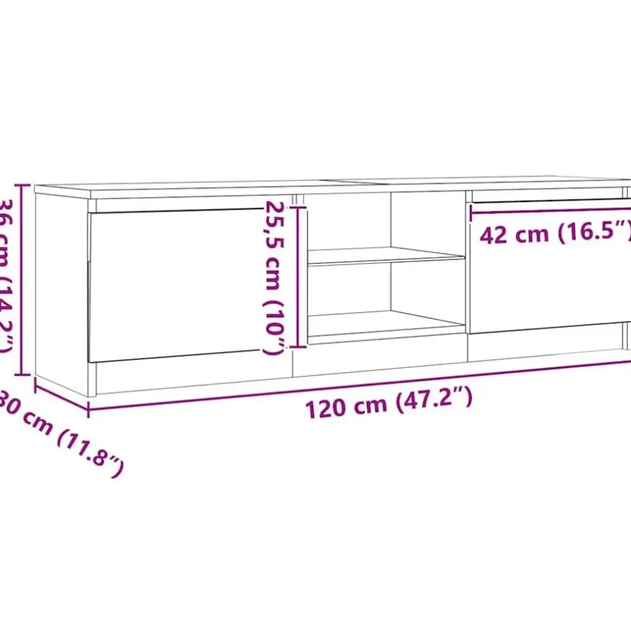Tv Meubels-vidaXL - LED TV-meubel met 2 deuren - Zwart eiken - Hout en glas - 120x30x36 cm