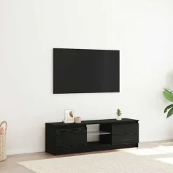 Tv Meubels-vidaXL - LED TV-meubel met 2 deuren - Zwart eiken - Hout en glas - 120x30x36 cm