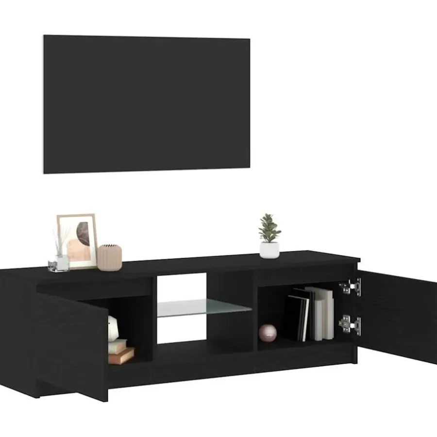 Tv Meubels-vidaXL - LED TV-meubel met 2 deuren - Zwart eiken - Hout en glas - 120x30x36 cm