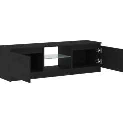 Tv Meubels-vidaXL - LED TV-meubel met 2 deuren - Zwart eiken - Hout en glas - 120x30x36 cm