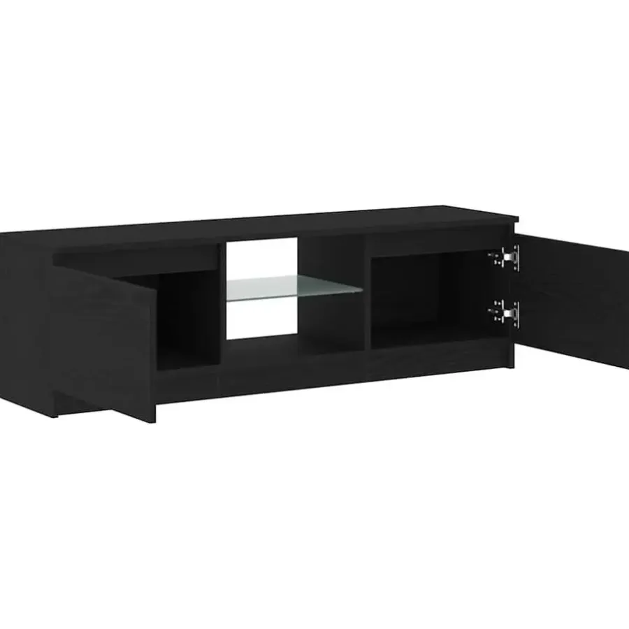 Tv Meubels-vidaXL - LED TV-meubel met 2 deuren - Zwart eiken - Hout en glas - 120x30x36 cm
