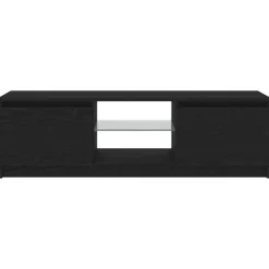 Tv Meubels-vidaXL - LED TV-meubel met 2 deuren - Zwart eiken - Hout en glas - 120x30x36 cm