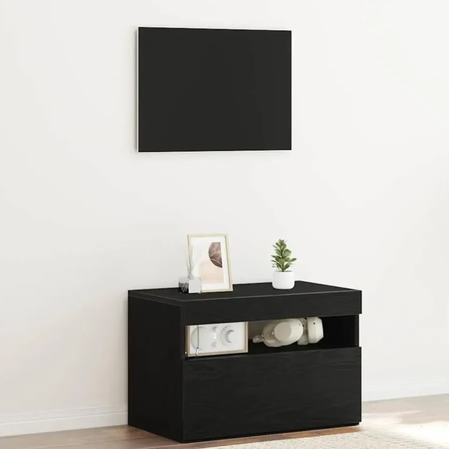 Tv Meubels-vidaXL - LED TV-meubel met deur - Zwart eiken - Hout - 60x35x40 cm