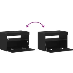 Tv Meubels-vidaXL - LED TV-meubel met deur - Zwart eiken - Hout - 60x35x40 cm