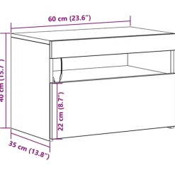 Tv Meubels-vidaXL - LED TV-meubel met deur - Zwart eiken - Hout - 60x35x40 cm