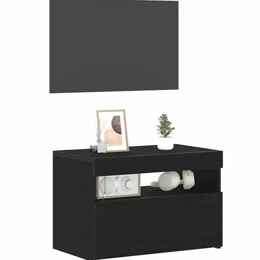 Tv Meubels-vidaXL - LED TV-meubel met deur - Zwart eiken - Hout - 60x35x40 cm