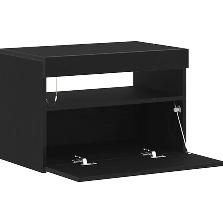 Tv Meubels-vidaXL - LED TV-meubel met deur - Zwart eiken - Hout - 60x35x40 cm