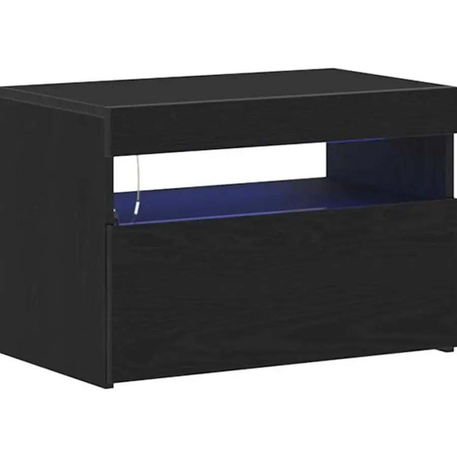 Tv Meubels-vidaXL - LED TV-meubel met deur - Zwart eiken - Hout - 60x35x40 cm