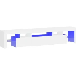 Tv Meubels-vidaXL - LED TV-meubel met 3 deuren en glas legplanken - Wit - 200x36.5x40 cm