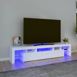 Tv Meubels-vidaXL - LED TV-meubel met 3 deuren en glas legplanken - Wit - 200x36.5x40 cm