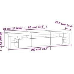 Tv Meubels-vidaXL - LED TV-meubel met 3 deuren en glas legplanken - Wit - 200x36.5x40 cm