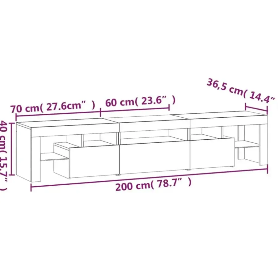 Tv Meubels-vidaXL - LED TV-meubel met 3 deuren en glas legplanken - Wit - 200x36.5x40 cm