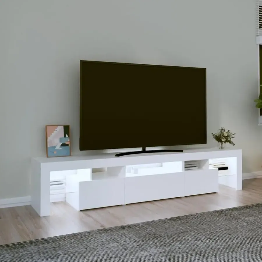 Tv Meubels-vidaXL - LED TV-meubel met 3 deuren en glas legplanken - Wit - 200x36.5x40 cm