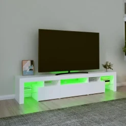 Tv Meubels-vidaXL - LED TV-meubel met 3 deuren en glas legplanken - Wit - 200x36.5x40 cm