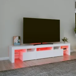 Tv Meubels-vidaXL - LED TV-meubel met 3 deuren en glas legplanken - Wit - 200x36.5x40 cm