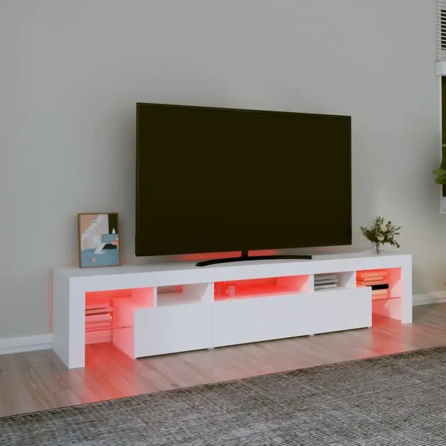 Tv Meubels-vidaXL - LED TV-meubel met 3 deuren en glas legplanken - Wit - 200x36.5x40 cm
