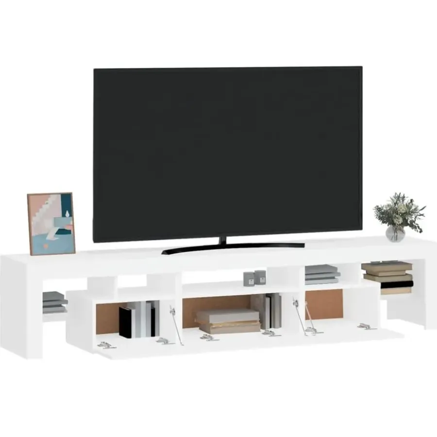 Tv Meubels-vidaXL - LED TV-meubel met 3 deuren en glas legplanken - Wit - 200x36.5x40 cm