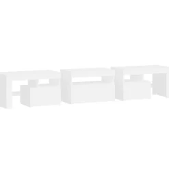 Tv Meubels-vidaXL - LED TV-meubel met 3 deuren en glas legplanken - Wit - 200x36.5x40 cm