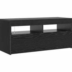 vidaXL - LED TV-meubel met deur - Zwart eiken - Hout - 90x35x40 cm