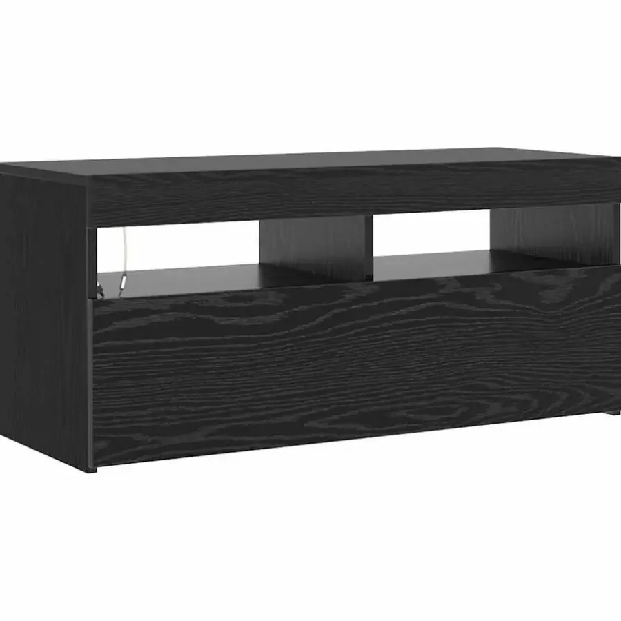 vidaXL - LED TV-meubel met deur - Zwart eiken - Hout - 90x35x40 cm