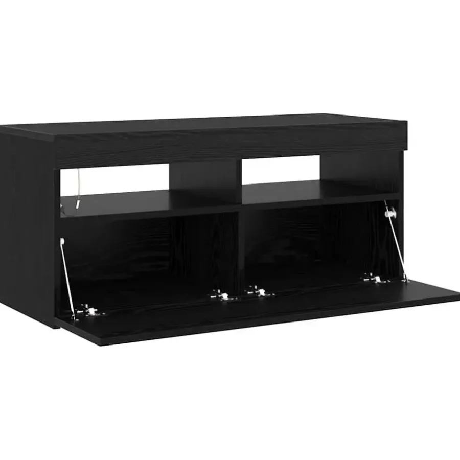 vidaXL - LED TV-meubel met deur - Zwart eiken - Hout - 90x35x40 cm