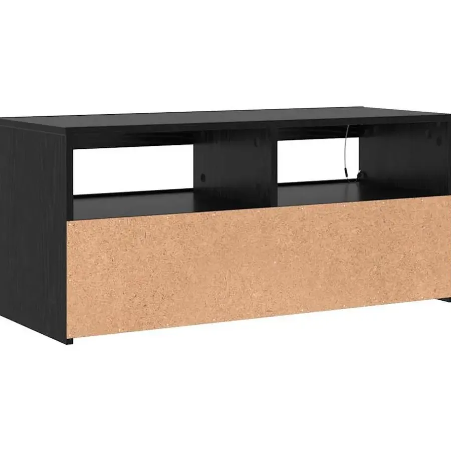 vidaXL - LED TV-meubel met deur - Zwart eiken - Hout - 90x35x40 cm