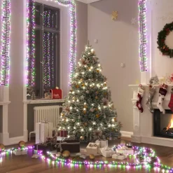 Kerstverlichting-vidaXL - Led-slinger - Pastel multicolour and dark green - 11 m