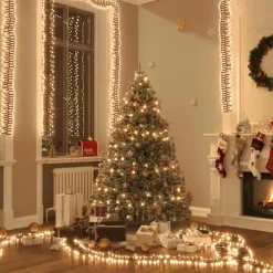Kerstverlichting-vidaXL - Led-slinger - Warmwit en donkergroen