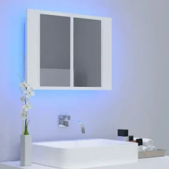 Spiegelkasten-vidaXL - Led-spiegelkast - Wit - Bewerkt hout