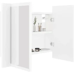 Spiegelkasten-vidaXL - Led-spiegelkast - Wit - Bewerkt hout