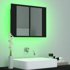 Spiegelkasten-vidaXL - Led-spiegelkast - Zwart - Bewerkt hout