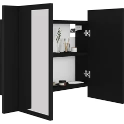 Spiegelkasten-vidaXL - Led-spiegelkast - Zwart - Bewerkt hout