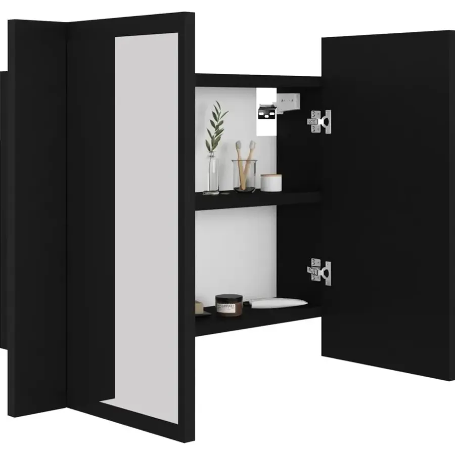 Spiegelkasten-vidaXL - Led-spiegelkast - Zwart - Bewerkt hout