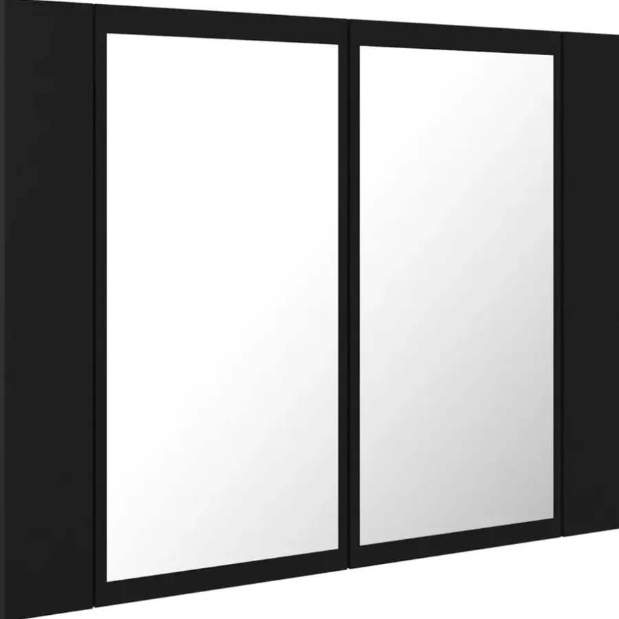 Spiegelkasten-vidaXL - Led-spiegelkast - Zwart - Bewerkt hout