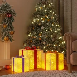 Kerstverlichting-vidaXL - Lichtgevende Kerstdoos - Wit - 3 stuks