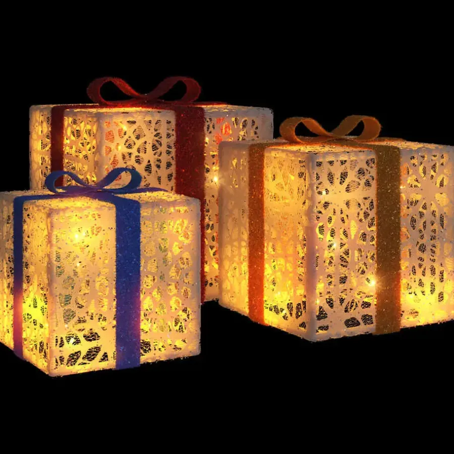 Kerstverlichting-vidaXL - Lichtgevende Kerstdoos - Wit - 3 stuks