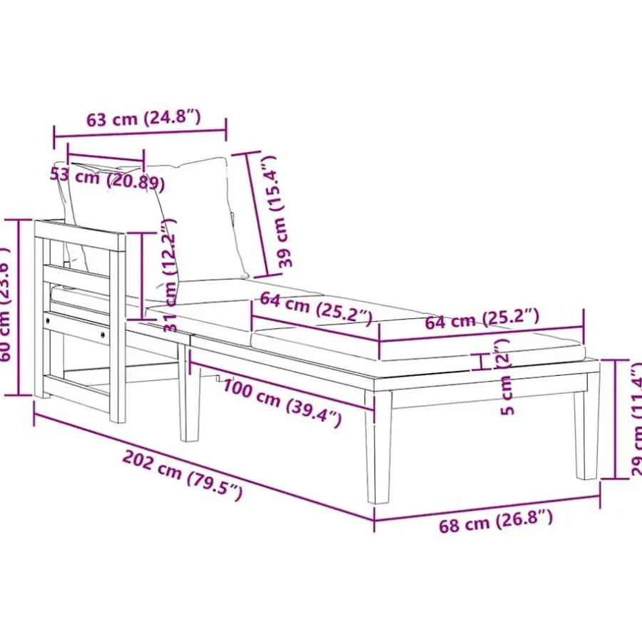 Ligbedden-vidaXL - Ligbed met 1 armleuning - Grijs - Acaciahout