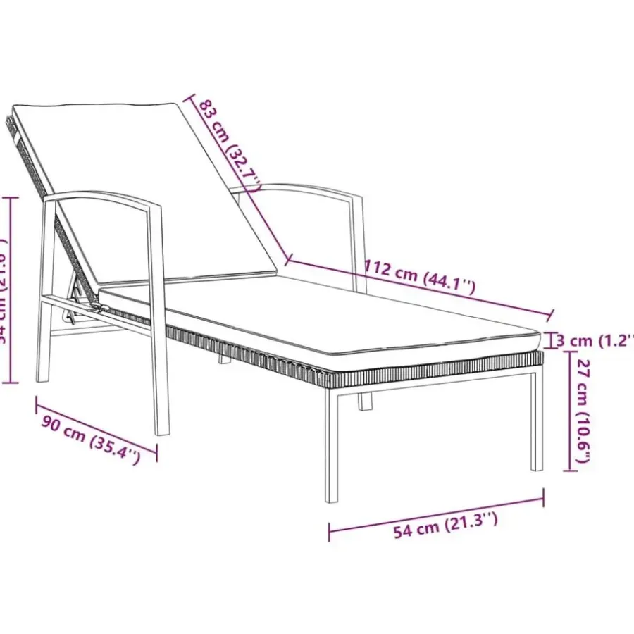 vidaXL - Ligstoel - Zwart - Poly rattan