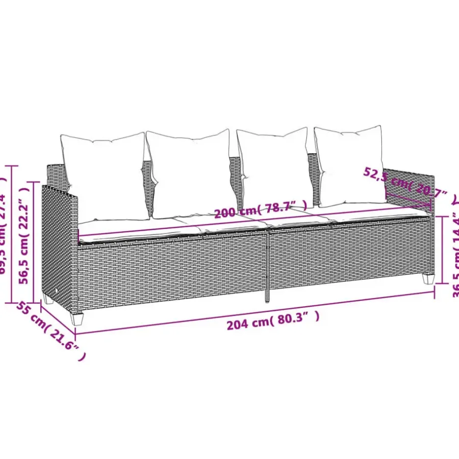 Loungebanken-vidaXL - loungebank - Grijs - Poly rattan